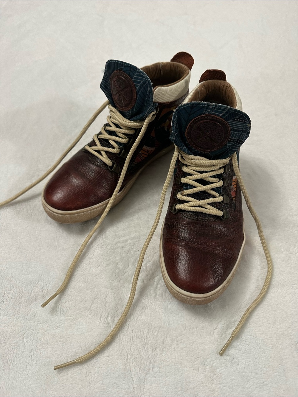 inkkas Women's Brown and Cream High-Top Ankle Boots